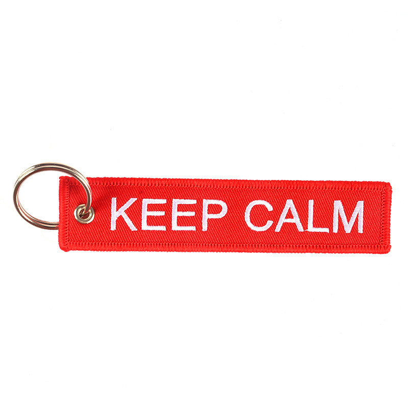 Personalized Embroidered Red Background White Keychain