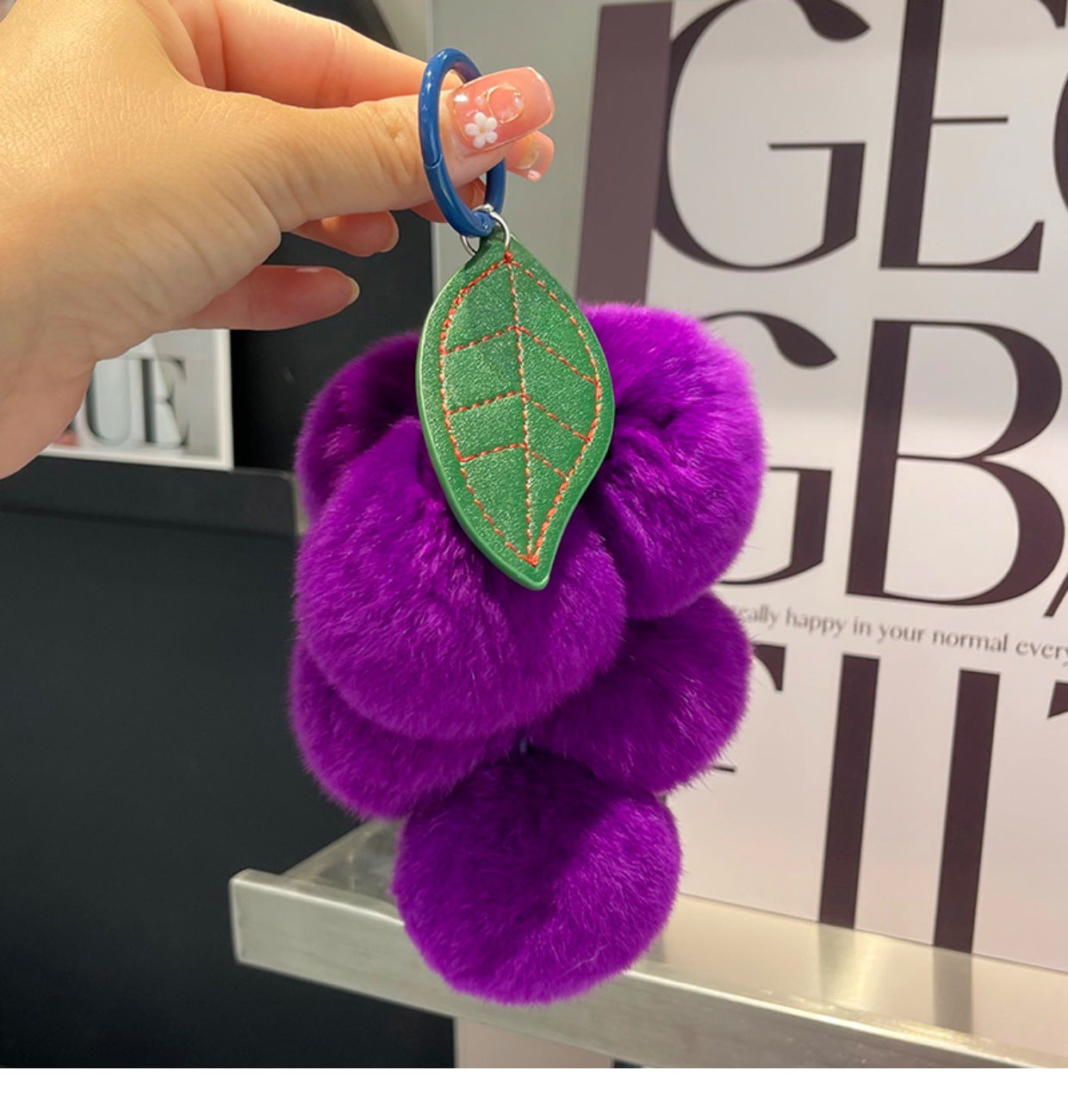 Real Rex Rabbit Hair Grape Car Key Ring Pendant