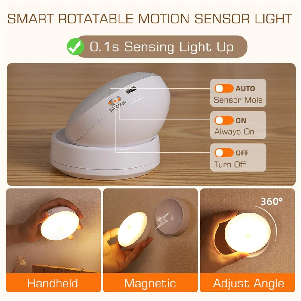 360 Rotating Human Body Induction LED Small Night Lamp Rechargeable