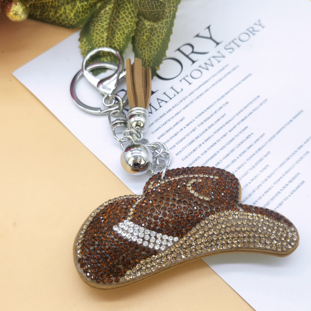 Diamond Rhinestone Sticky And Picture Printed Cowboy Hat Key Chain