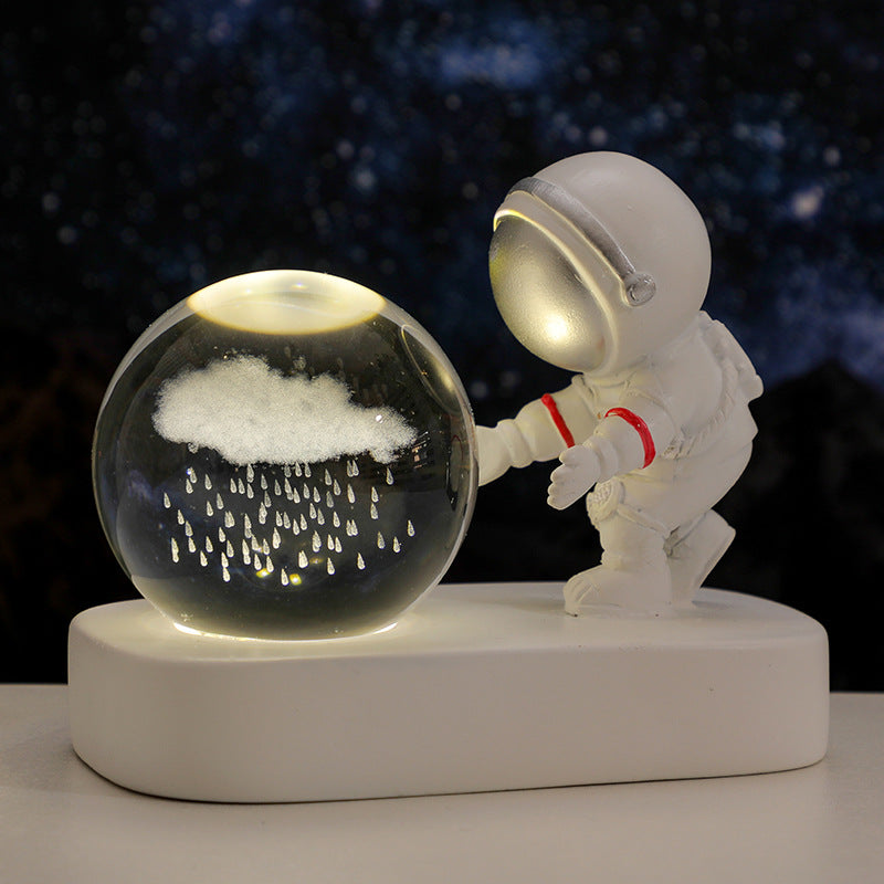 Glowing Planetary Galaxy Astronaut Crystal Ball Night Lights USB Power Warm Bedside Light Brithday Gift Night Lamp