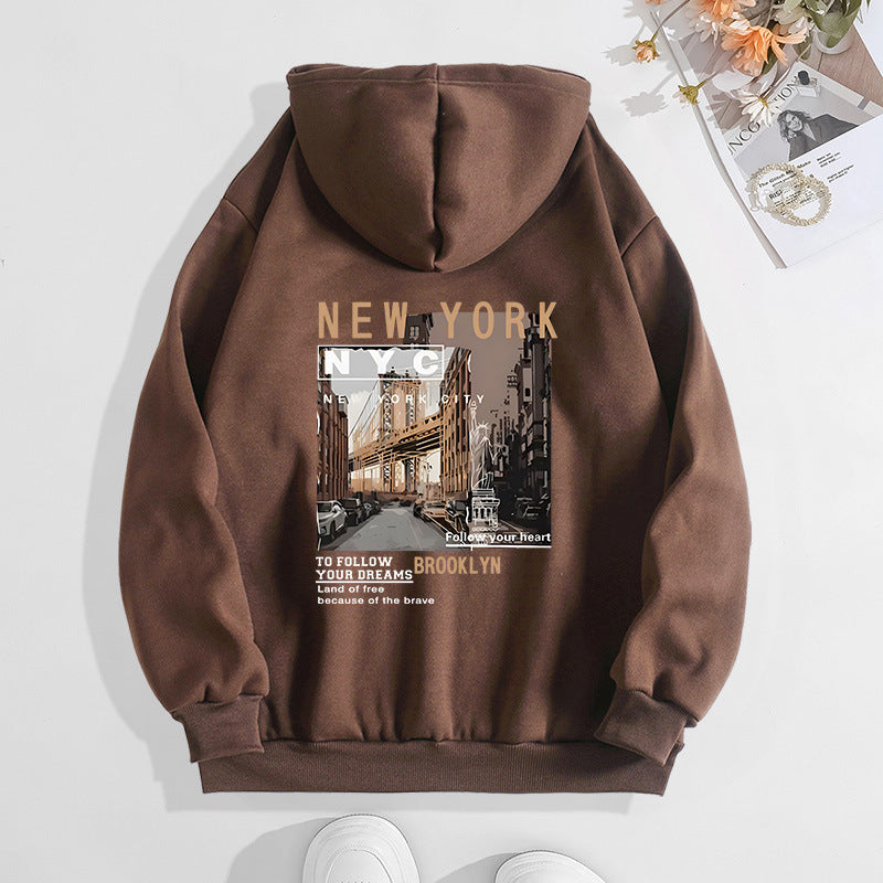 Autumn And Winter Printing Hooded Fleece-lined Women's Sweater