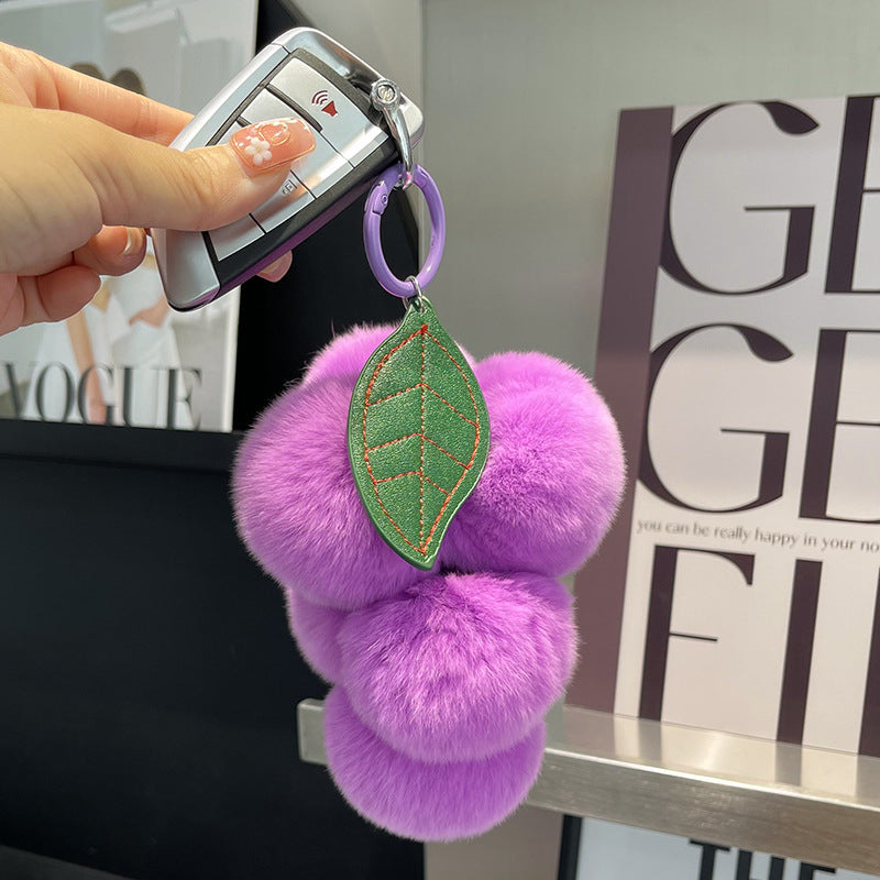 Real Rex Rabbit Hair Grape Car Key Ring Pendant