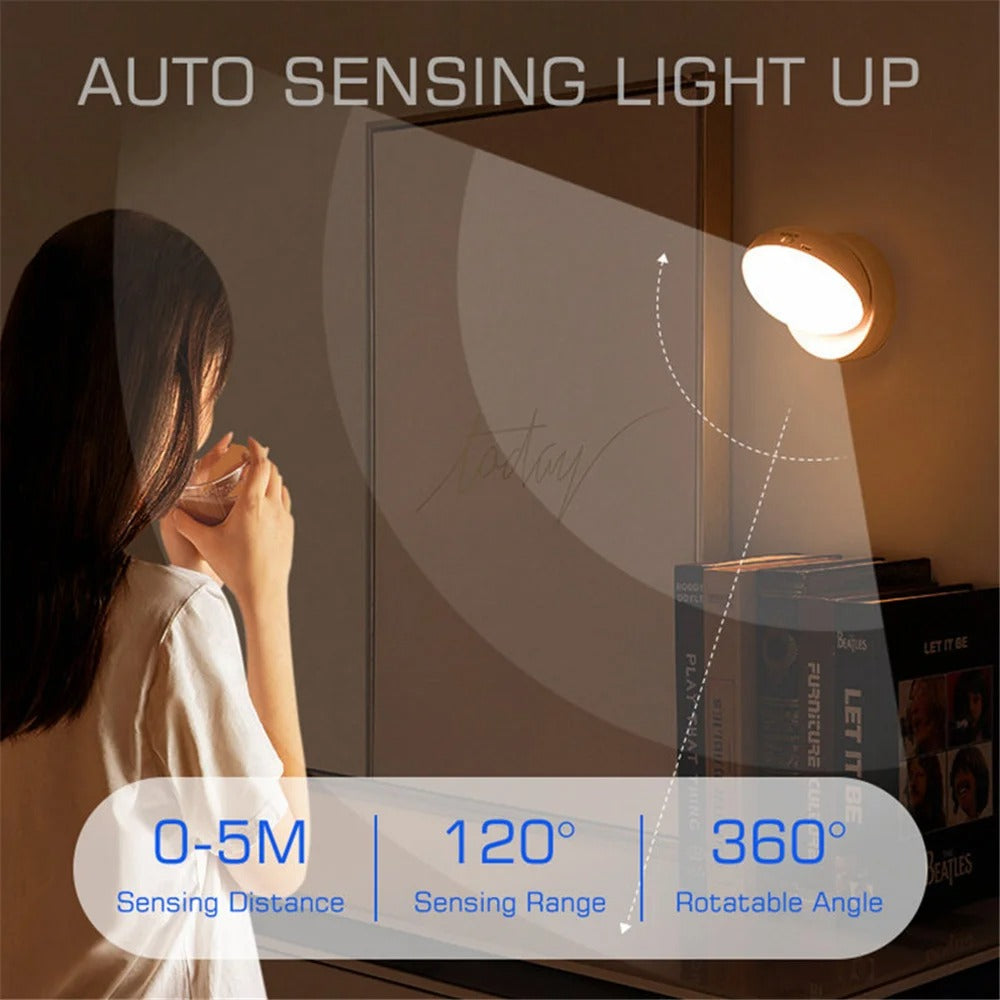 360 Rotating Human Body Induction LED Small Night Lamp Rechargeable