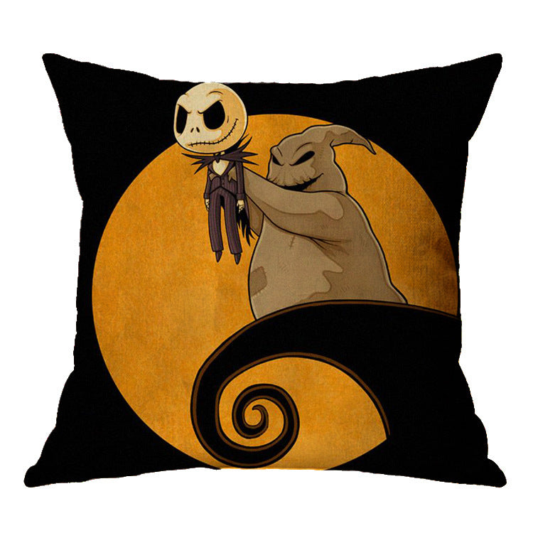 Linen Skull Halloween Pillow Cover