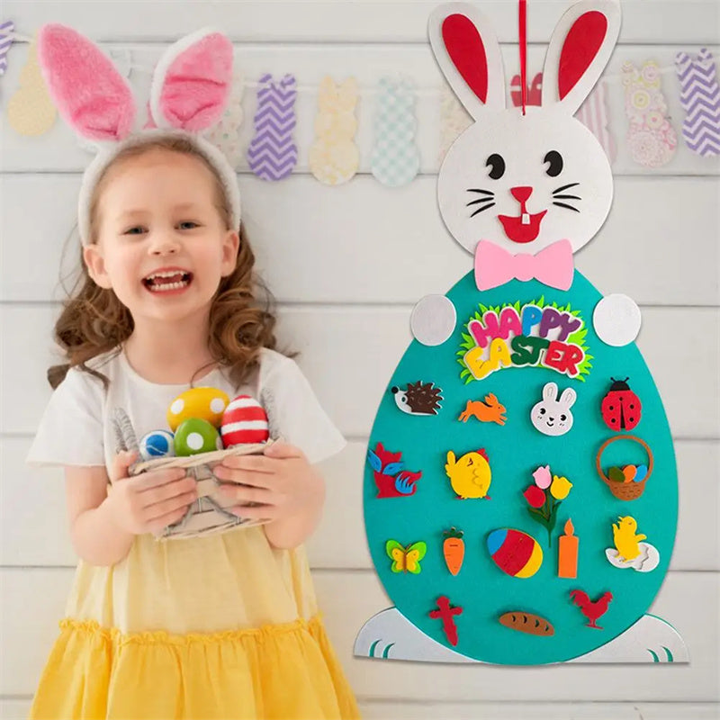 Easter Kids DIY Felt Bunny Pendants Toy with Detachable Alphabet Easter Ornament Kids Easter Gift for Home Door Wall Decoration