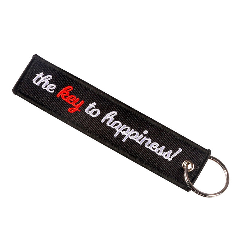 Personalized Embroidered Red Background White Keychain