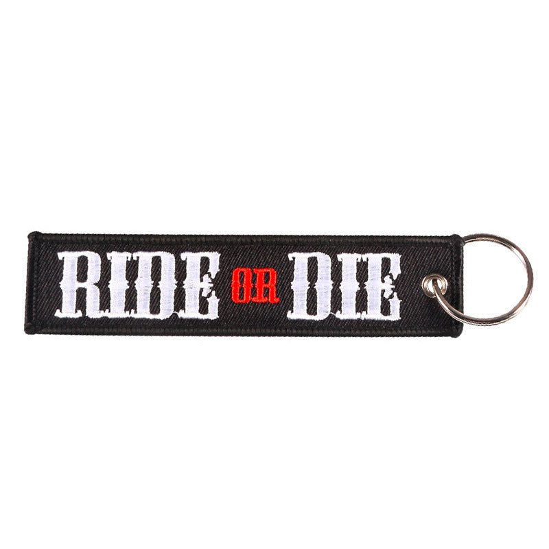 Personalized Embroidered Red Background White Keychain