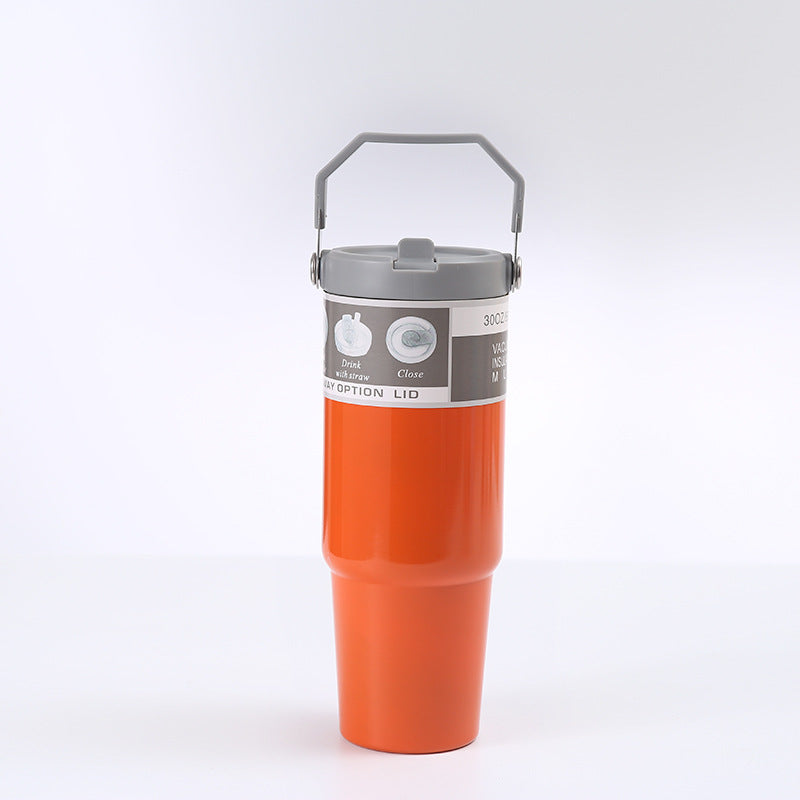 Portable Car Cup Stainless Steel Cup Travel Sports Water Bottle With Handle Cover Coffee Tumbler Cup